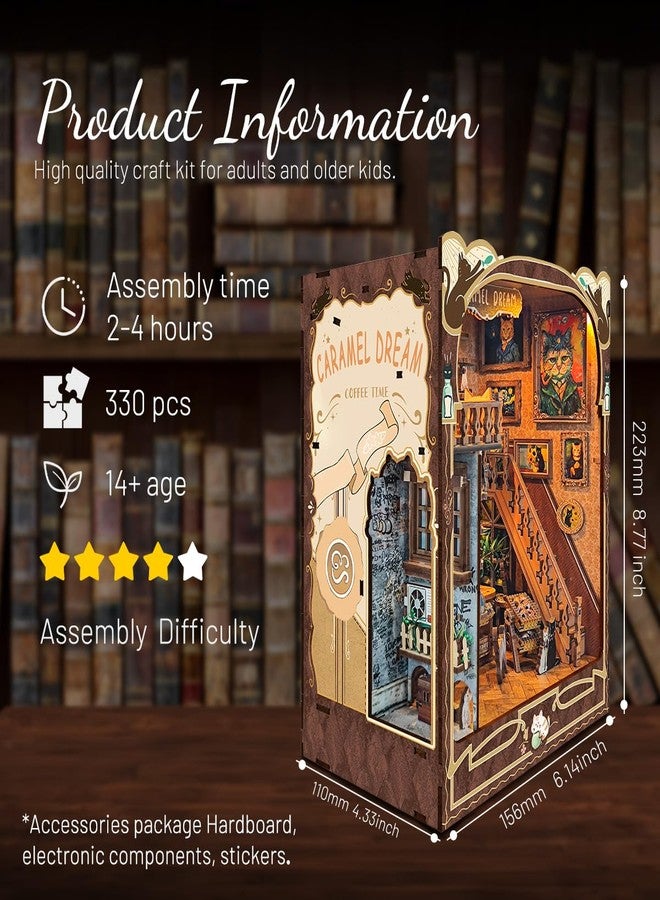 STRUCWOOD Book Nook Kit-DIY Dollhouse Kit Wooden Miniature Studio with Dust Cover Bookshelf Decor 3D Puzzle Book Nooks for Adults to Build Gift (Caramel Dreams) - Image 3